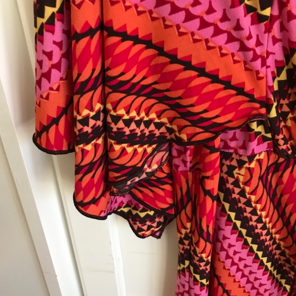 EN FOCUS Maxi Dress Pink Black Retro V Neck Kimono Sleeve Women’s Plus Size 14W - Picture 11 of 16